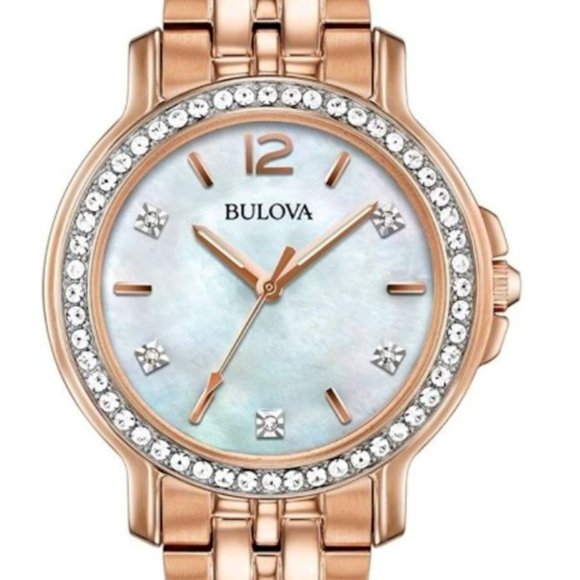 NEW! BULOVA DIAMOND ACCENT WATCH! 34MM ROSE GOLD!